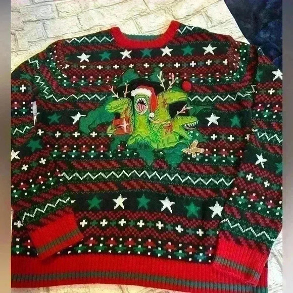 Men’s Blizzard Bay Dinosaur Ugly Christmas Sweater Size Small - Picture 1 of 5